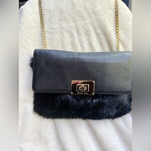 NWOT Michael Kors Sloan Black Fur & Gold Clutch Shoulder Bag